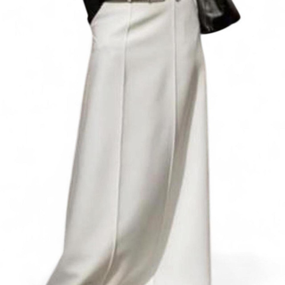 UOOZEE Women's Stylish H-Line White Maxi Skirt with Pockets